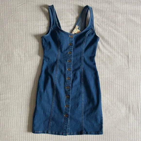 white christmas dresses Flying Tomato Solid Denim Bib Neckline Midi Dress – Dales Clothing for Men  and Women main image 1
